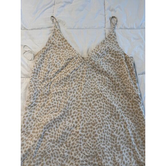Gap Beige Linen Blend Midi Dress Tank Cheetah Leopard Beige Tan Cream Women's 10 - Picture 2 of 9